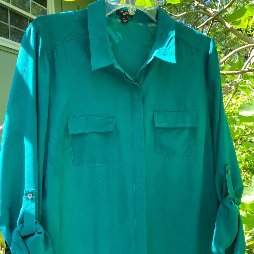 Ann Taylor Women's Emerald Green Silk Longsleeve Blouse